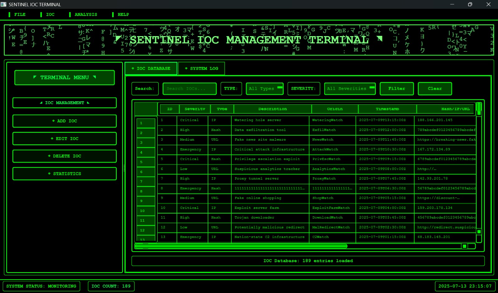 Sentinel IOC Interface